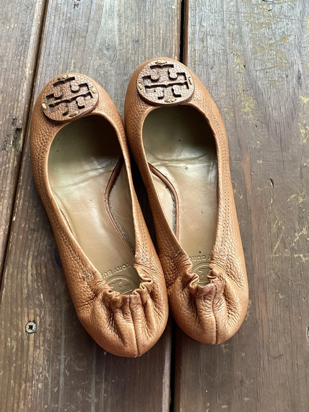 Tory Burch Leather Flats Carmel Brown Shoes Sz 7.5